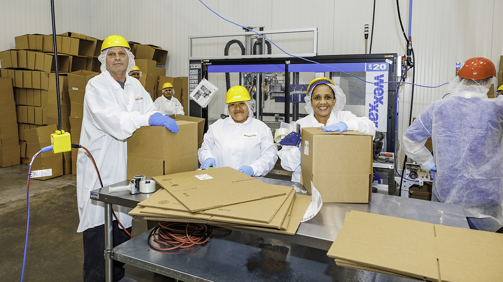 Employees folding boxes